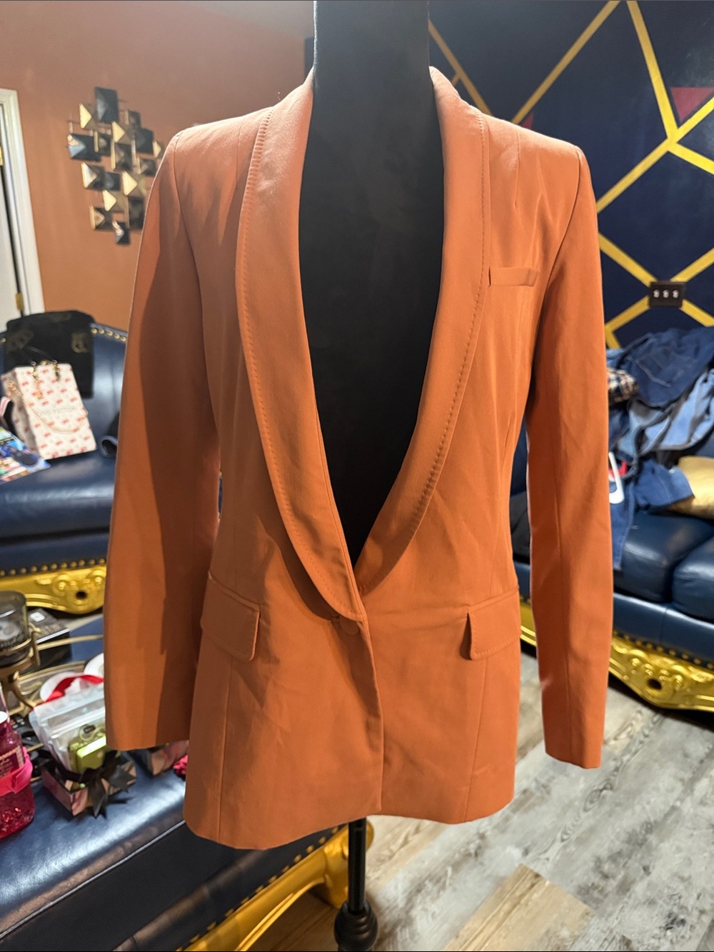 H&M Men's Tailored Peach Blazer - Classic Single-Button Shawl Lapel